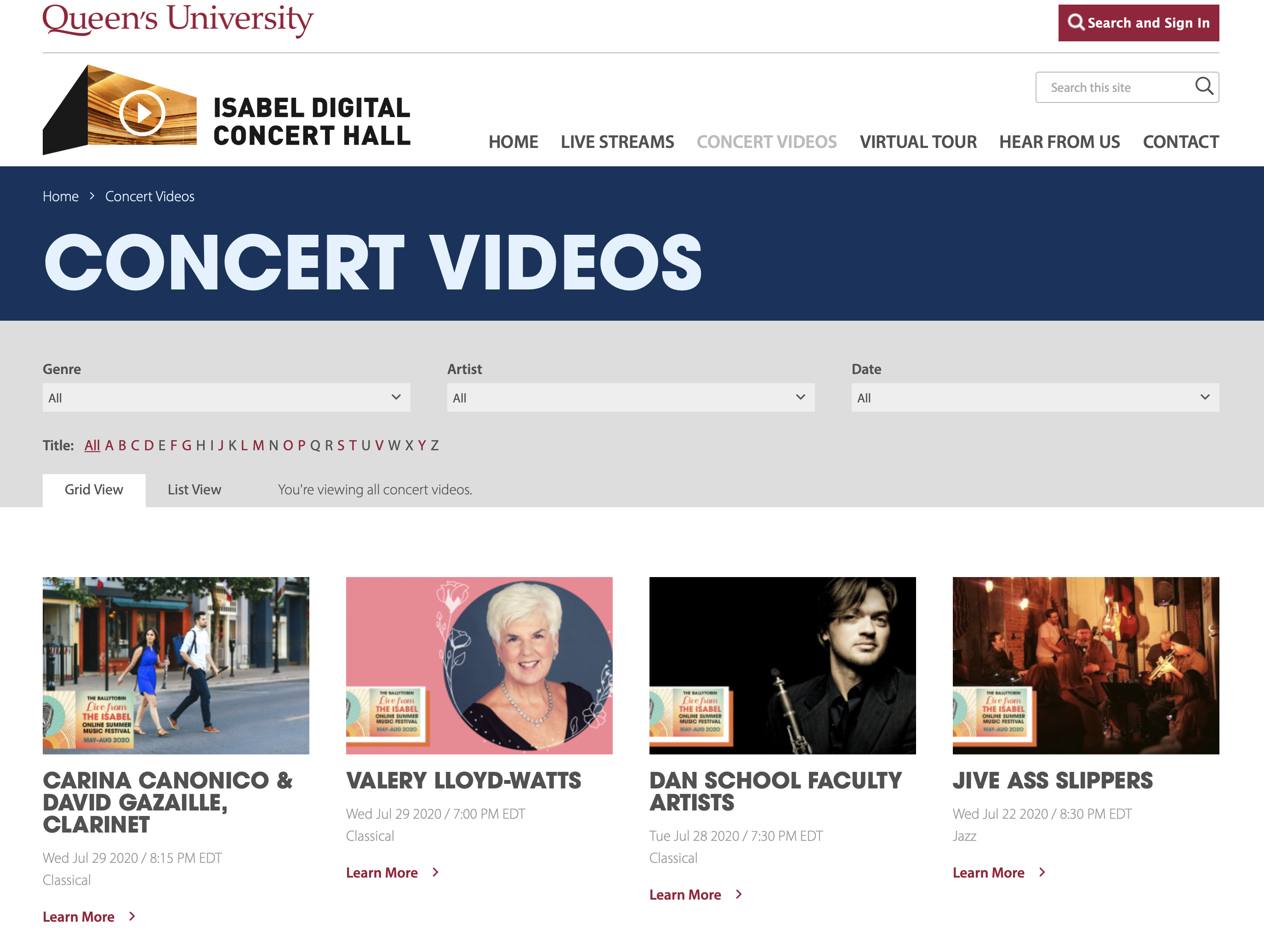Screen Shot of the Isabel Digital Concert Hall